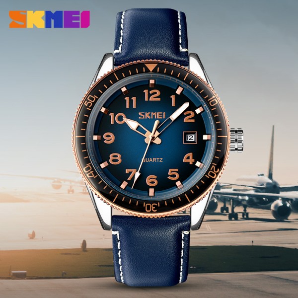 Годинник наручний Skmei 9232LRGBU Rose-Gold Blue Leather