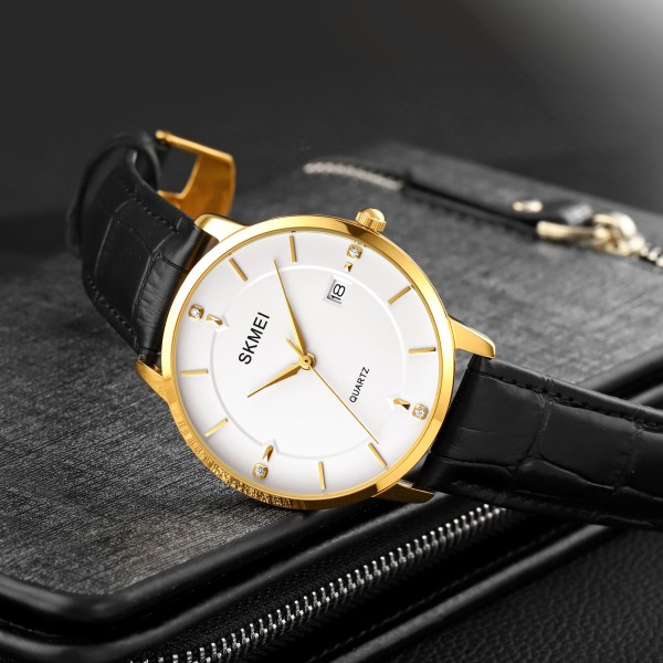 Skmei 1801LGDWT Gold-White Leather