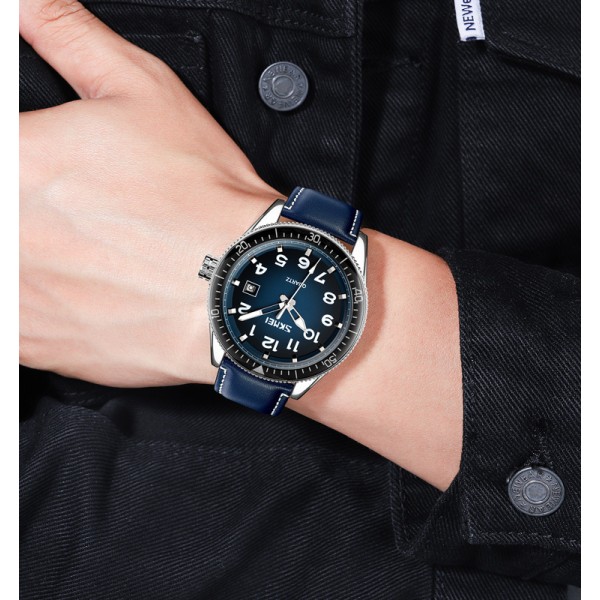 Годинник наручний Skmei 9232LSIBU Silver-Blue-Leather Strap