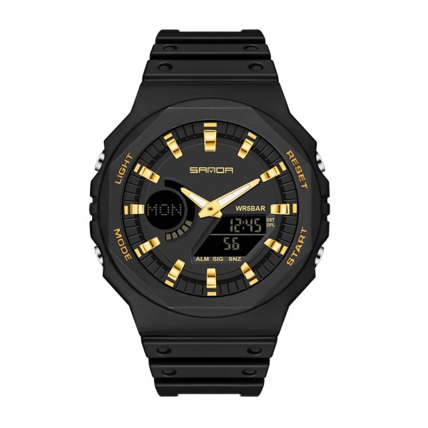 Годинник наручний Sanda 6016 Black-Gold
