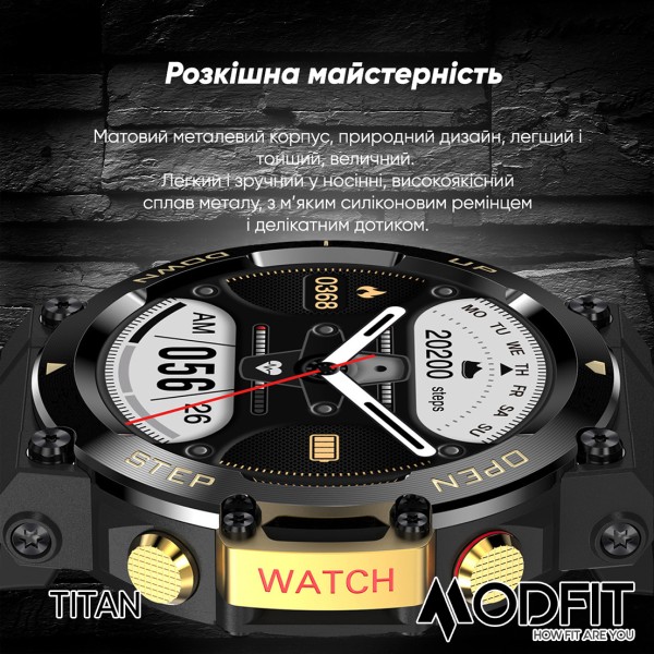 Смарт-годинник Modfit Titan Black-Gold 35 мм.
