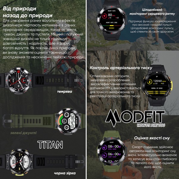 Смарт-годинник Modfit Titan Black-Gold 35 мм.