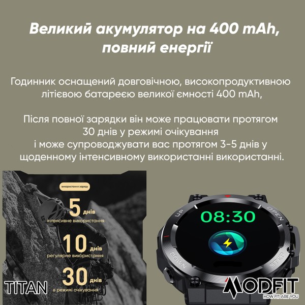 Смарт-годинник Modfit Titan Black-Gold 35 мм.