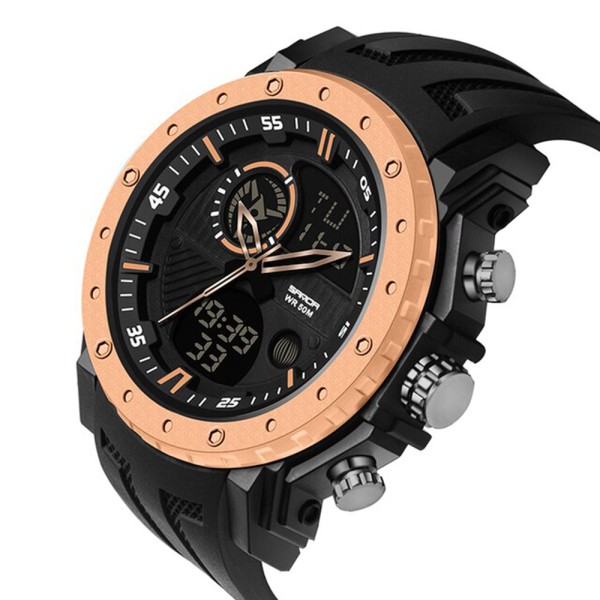 Годинник наручний Sanda 6012 Black-Rose Gold