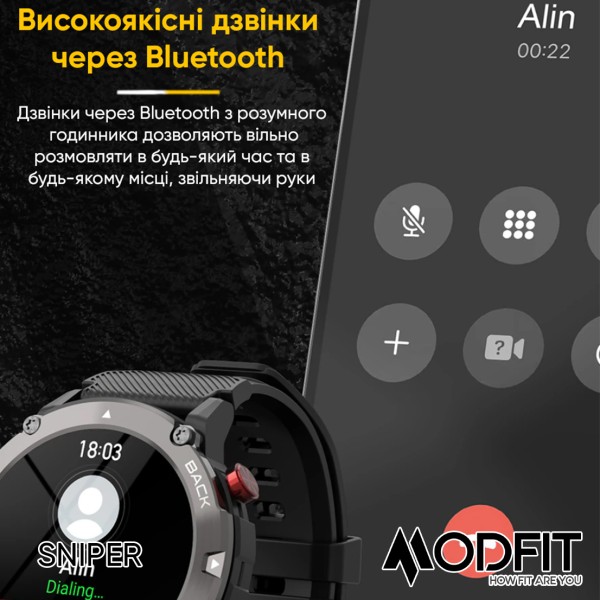 Смарт-годинник Modfit Sniper All Black 36 мм.