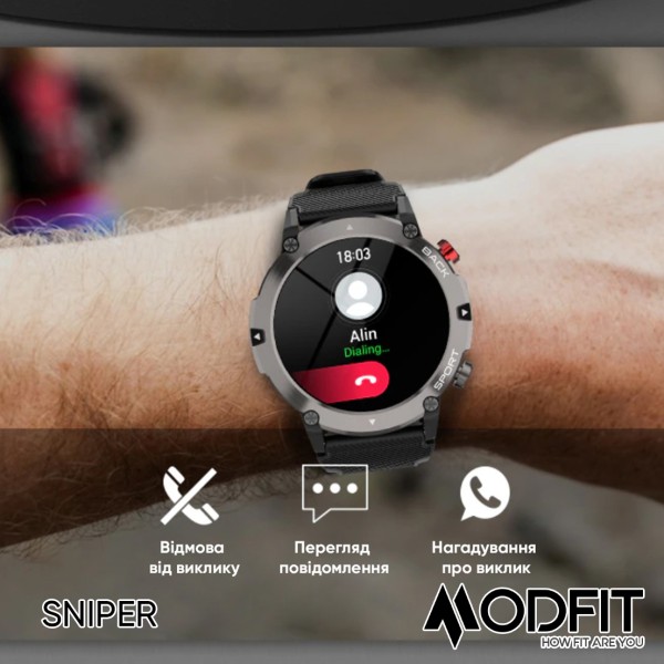 Смарт-годинник Modfit Sniper All Black 36 мм.