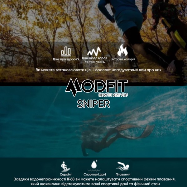 Смарт-годинник Modfit Sniper All Black 36 мм.