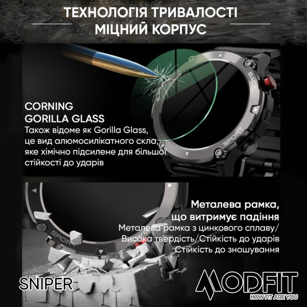 Смарт-годинник Modfit Sniper All Black 36 мм.