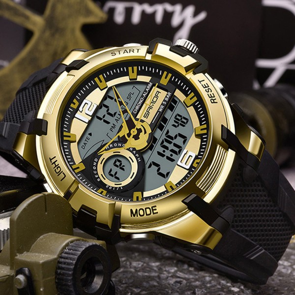 Годинник наручний Sanda 6015 Black-Gold