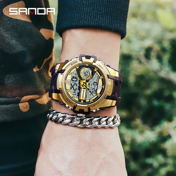 Годинник наручний Sanda 6015 Black-Gold
