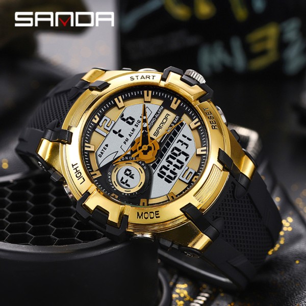 Годинник наручний Sanda 6015 Black-Gold