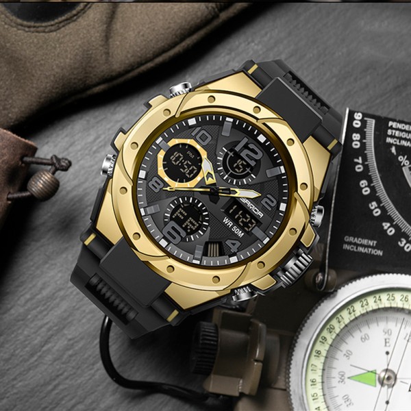 Годинник наручний Sanda 6008 Black-Gold