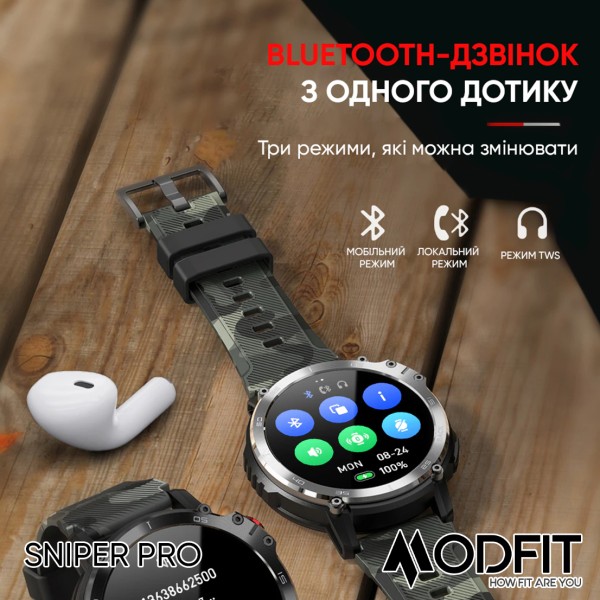 Смарт-годинник Modfit Sniper Pro Black-Silver 41 мм.