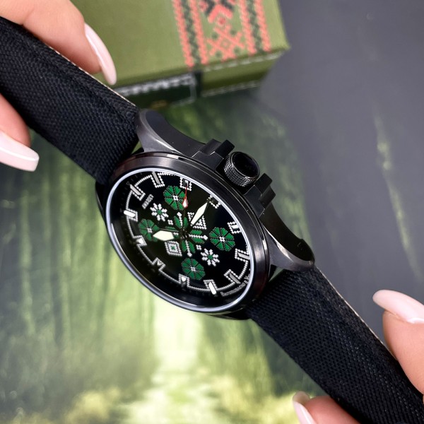 Awarder Embroidery Black-Green Black Battery 10ATM