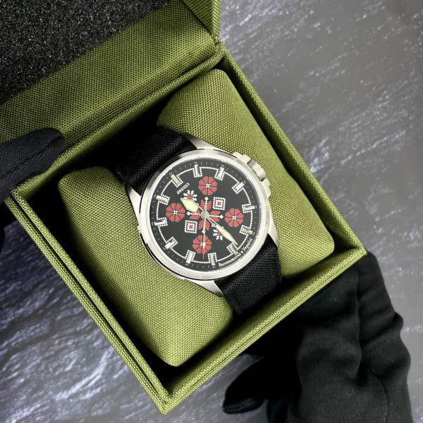 Годинник наручний Awarder Embroidery Silver-Red Black Battery 10ATM