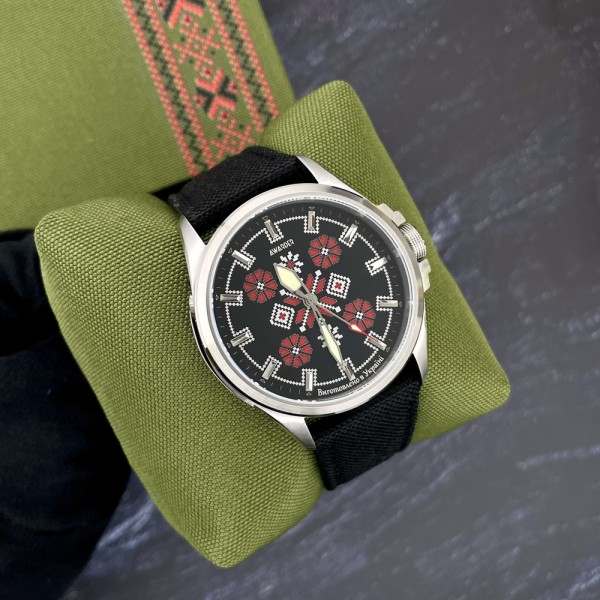 Годинник наручний Awarder Embroidery Silver-Red Black Battery 10ATM