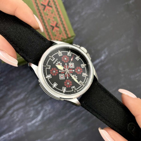 Годинник наручний Awarder Embroidery Silver-Red Black Battery 10ATM