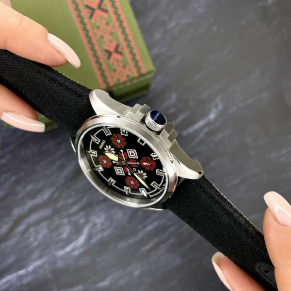 Годинник наручний Awarder Embroidery Silver-Red Black Battery 10ATM