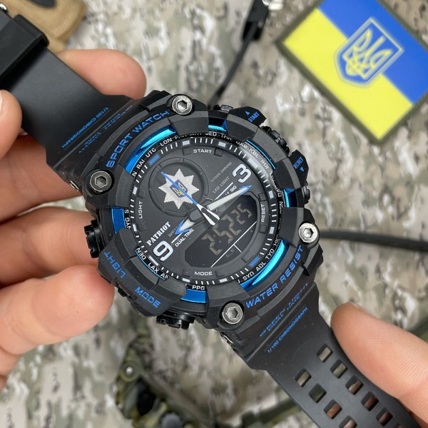 Часы наручные Patriot 001BUPO Поліція Чорні з синім + Коробка