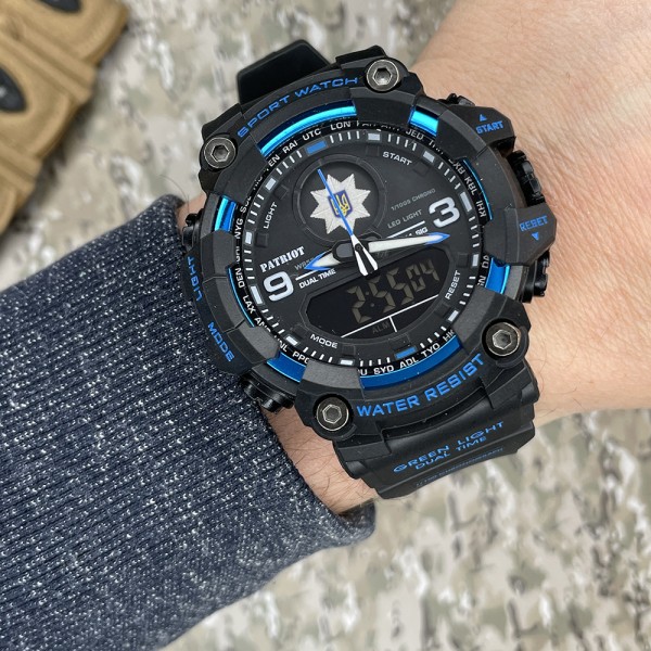 Часы наручные Patriot 001BUPO Поліція Чорні з синім + Коробка