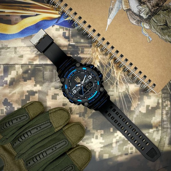 Часы наручные Patriot 001BUUAGD Тризуб золото Чорні з синім. + Коробка.