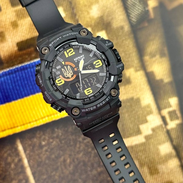 Годинник наручний Patriot 002BKUAGD Тризуб золото Чорні + Коробка.