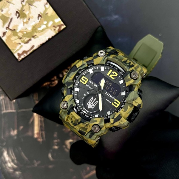Годинник наручний Patriot 003CMGRUASI Тризуб срібло Зелений камуфляж + Коробка.