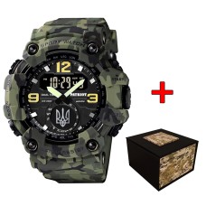 Годинник наручний Patriot 004CMGRUASI Тризуб срібло Зелений камуфляж + Коробка.