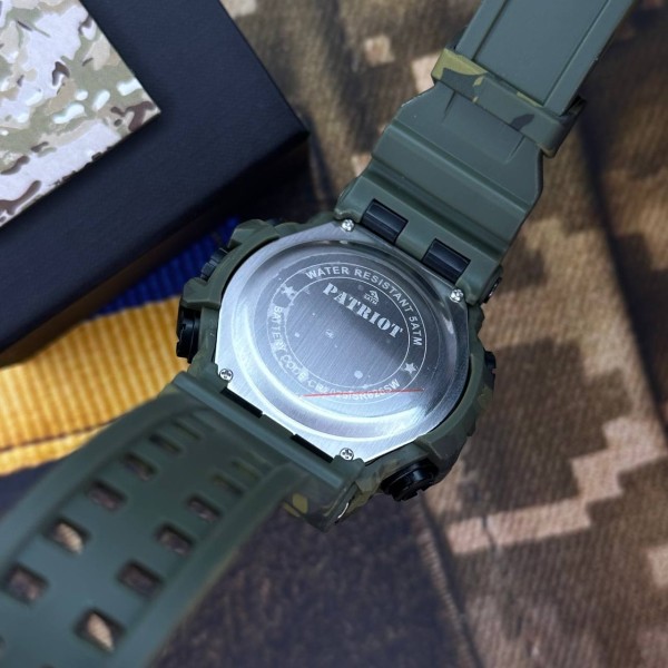 Часы наручные Patriot 004CMGRUASI Тризуб срібло Зелений камуфляж + Коробка.