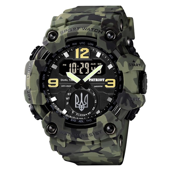 Часы наручные Patriot 004CMGRUASI Тризуб срібло Зелений камуфляж + Коробка.