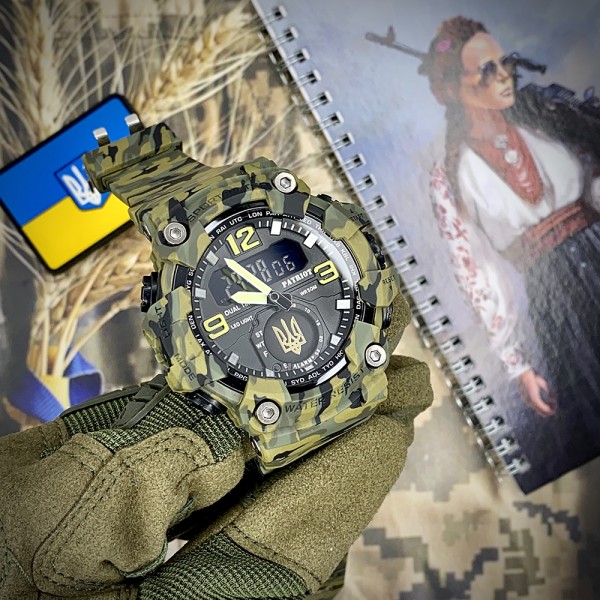 Годинник наручний Patriot 004CMGRUAGD Тризуб золото Зелений камуфляж + Коробка.