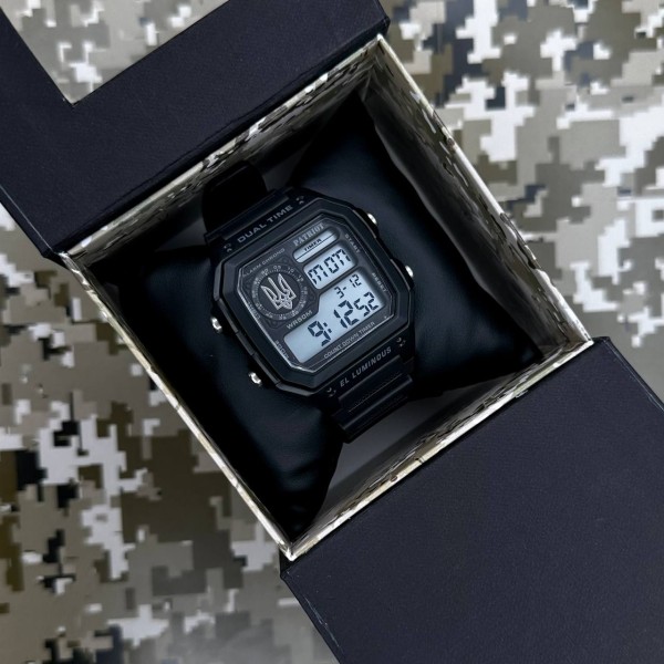 Годинник наручний Patriot 010BKUASI Тризуб срібло Чорні + Коробка.