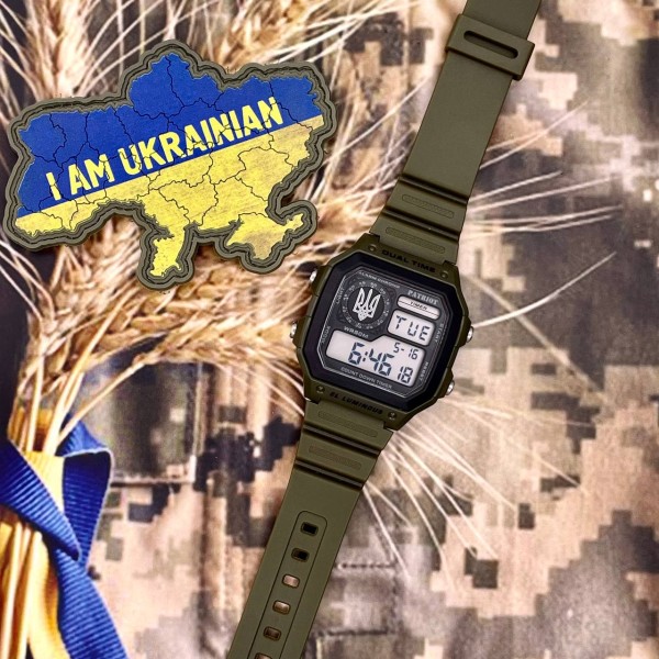 Годинник наручний Patriot 010AGUASI Тризуб срібло Зелені + Коробка