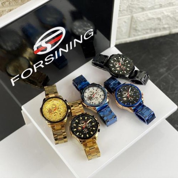 Годинник наручний Forsining 6909 Blue-Cuprum-White