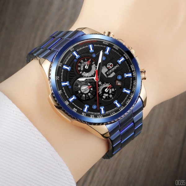 Годинник наручний Forsining 6909 Blue-Cuprum-Black