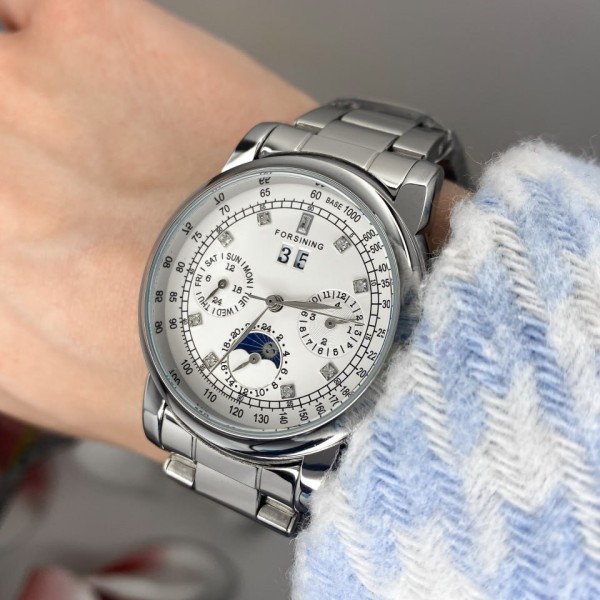 Годинник наручний Forsining 6918 Silver-White