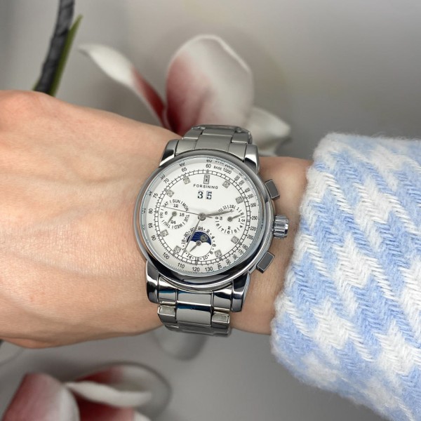 Годинник наручний Forsining 6918 Silver-White