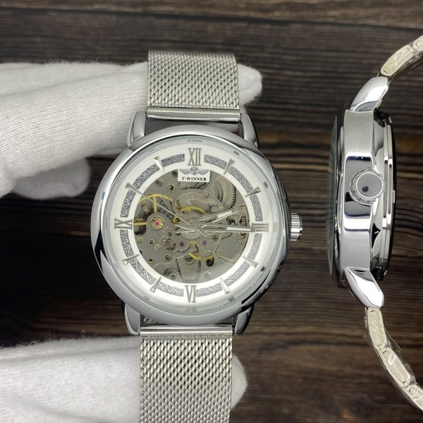 Годинник наручний Forsining 8173 Gold-White Mesh