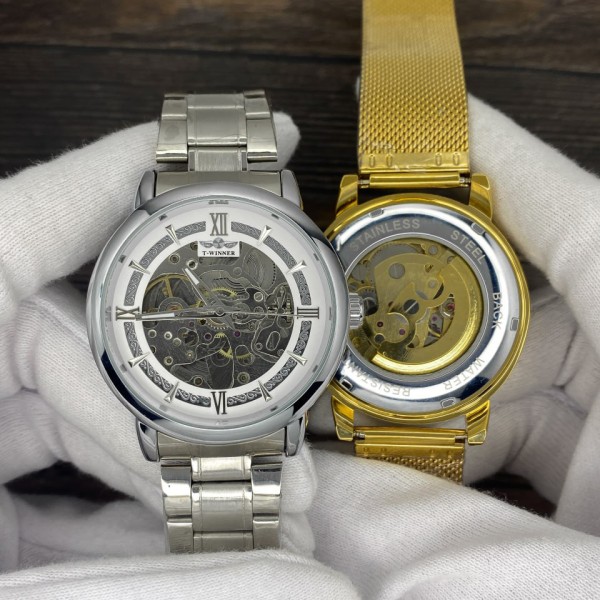 Годинник наручний Forsining 8173 Gold-White Mesh