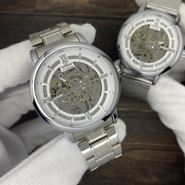 Годинник наручний Forsining 8173 Gold-White Mesh