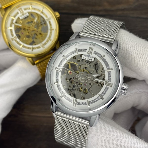 Годинник наручний Forsining 8173 Gold-White Mesh