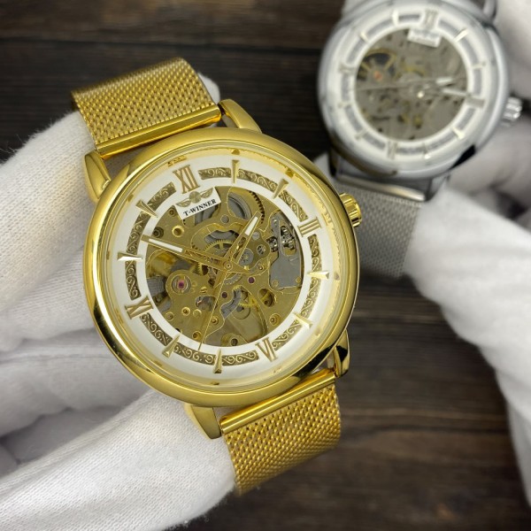 Годинник наручний Forsining 8173 Gold-White Mesh