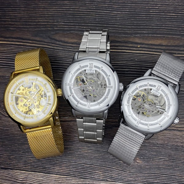 Годинник наручний Forsining 8173 Gold-White Mesh
