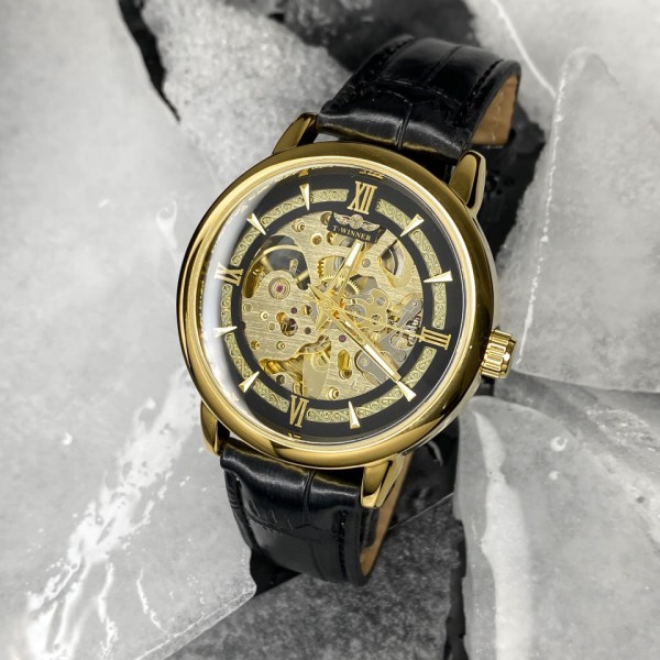 Годинник наручний Forsining 8173 Gold-Black Leather
