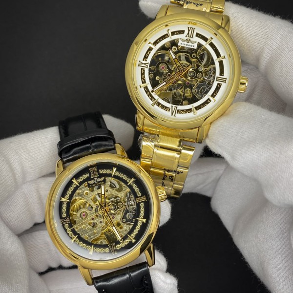 Годинник наручний Forsining 8173 Gold-Black Leather