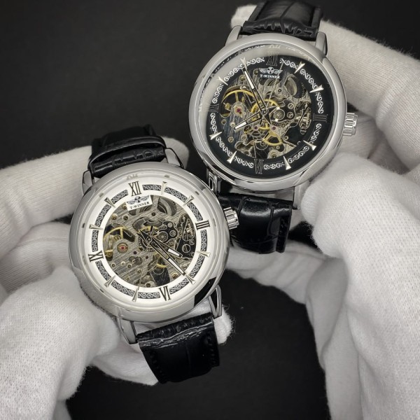 Forsining 8173 Silver-Black Leather