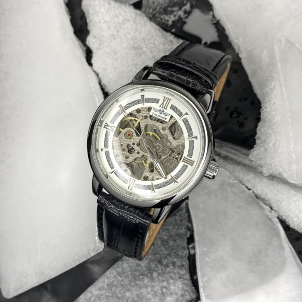 Forsining 8173 Silver-Black Leather