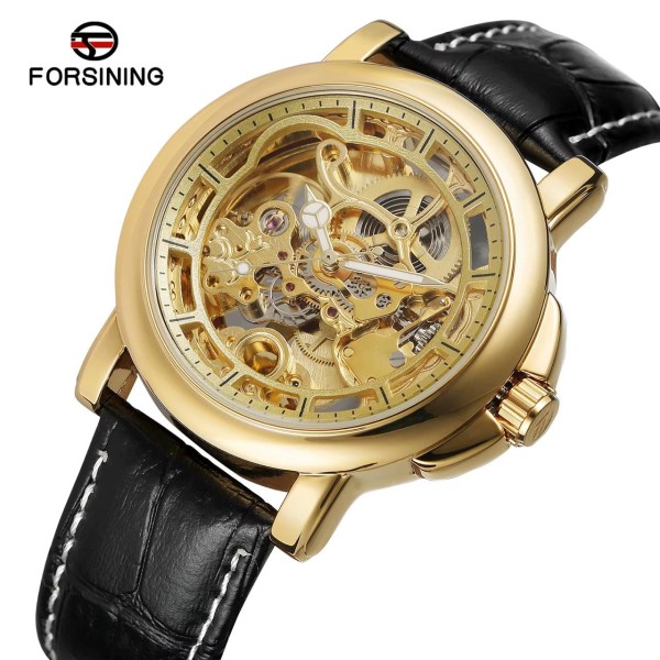 Годинник наручний Forsining 8156 Black-Gold