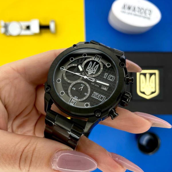 Часы наручные Awarder 016 Тризуб срібло Black-Black Steel