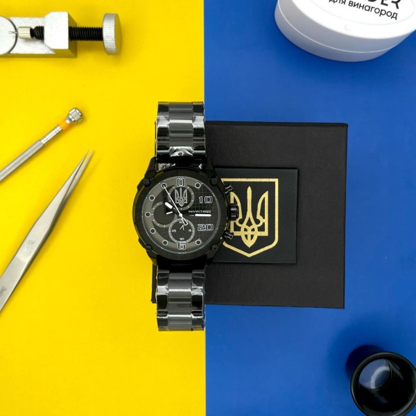 Часы наручные Awarder 016 Тризуб срібло Black-Black Steel